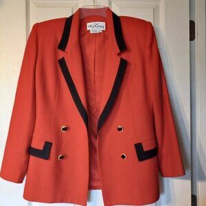 Vintage 100% Wool Oleg Cassini Red Double breasted Blazer Size 6
